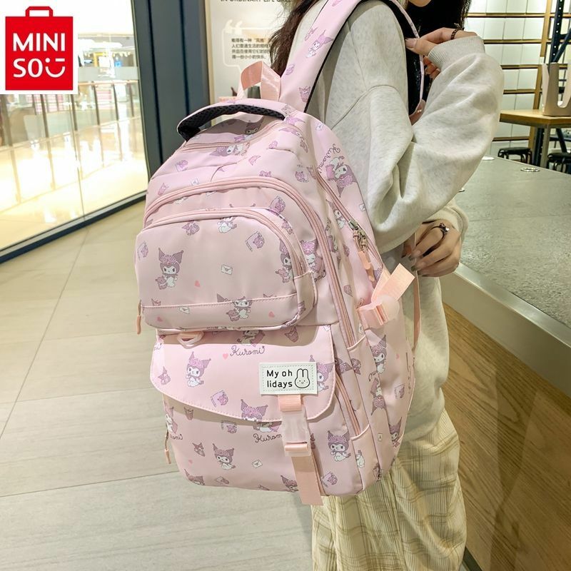 MINISO Sanrio Cartoon Kuromi Waterproof and Load Reducing Children's Backpack, Student Large Capacity Casual Backpack