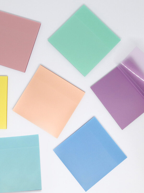 600 stücke transparente wasserdichte wieder verwendbare Self-Stick-Memo-Studenten Home-Office-Notizblock Schreibwaren Quadrat 12 Farben lesen