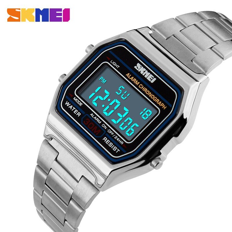 Skmei Top Brand Luxury Stainless Steel Chrono Sport Watches Men Back Light Display Digital Wristwatch 3Bar Waterproof Reloj Hom