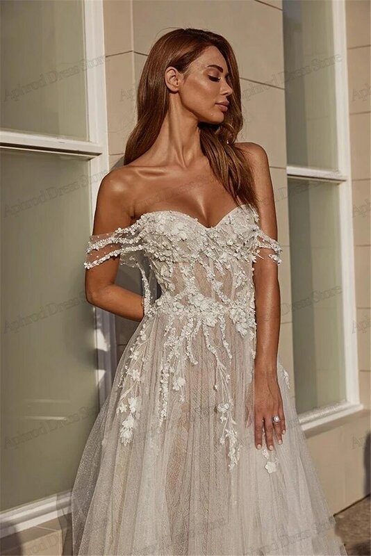 여성용 매력적인 웨딩 드레스, 2024 A 라인 연인 신부 가운, 레이스 아플리케, 섹시한 백리스 로브 2024