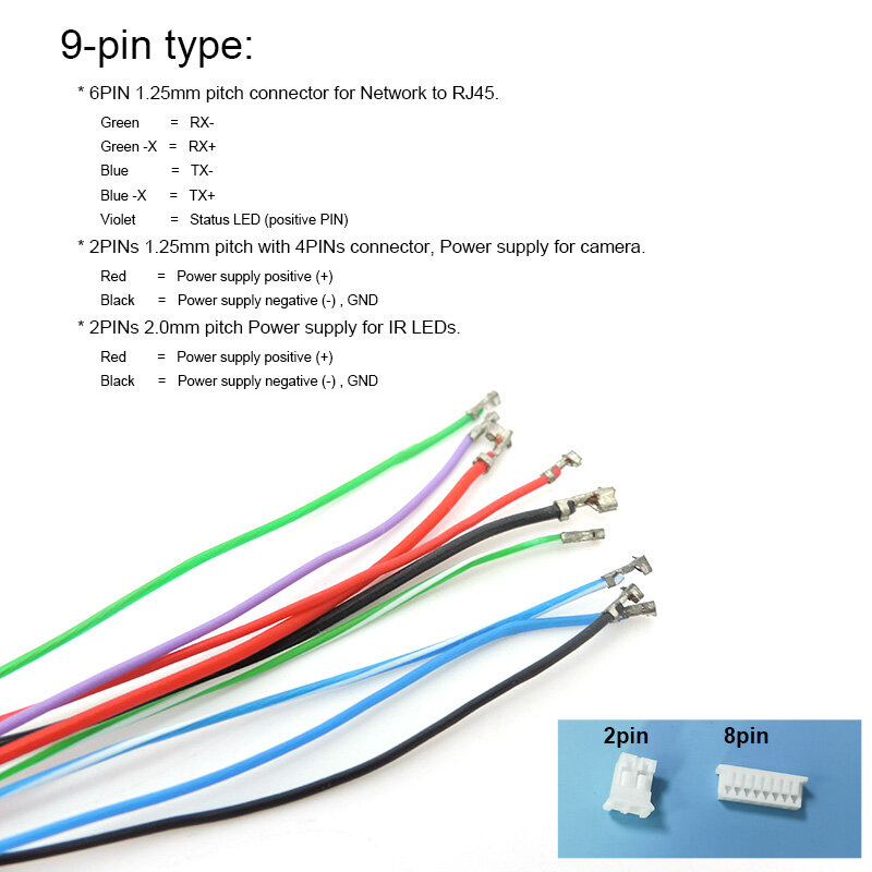 15V 9pin 9 core RJ45 Network Cable POE Network Port wire power single-ended POE cable for IP Camera CCTv Monitoring white black