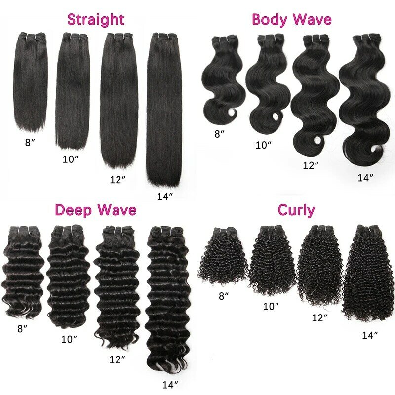 Straight Hair Bundles Indian Double Drawn Human Hair Bundles 8-14 Inches Remy Hair Extension Natural Color 4 Bundles Deal