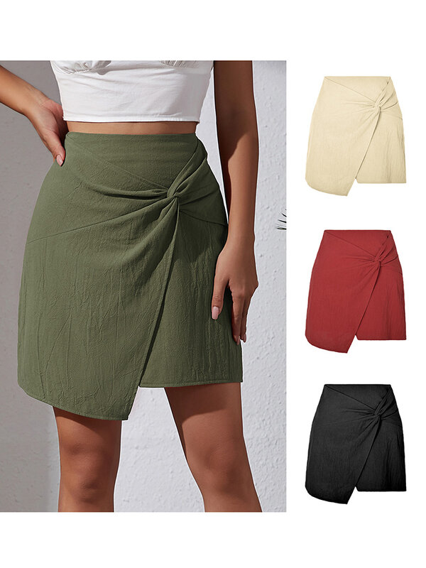 Falda de algodón de Color liso para mujer, minifalda Sexy de cintura alta, informal, elegante, corta y ajustada, novedad de verano