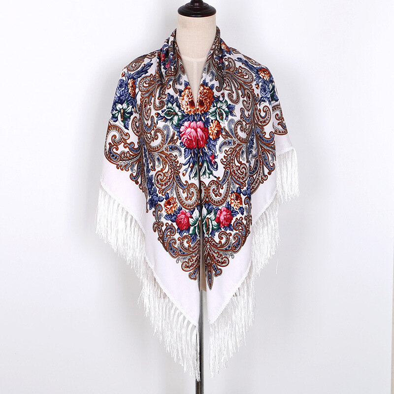 Bufanda rusa con estampado Floral tradicional para mujer, chales con borlas de lujo, Bandana, Hijab, envolturas para la cabeza, bufandas de invierno, Fursuit Babushka