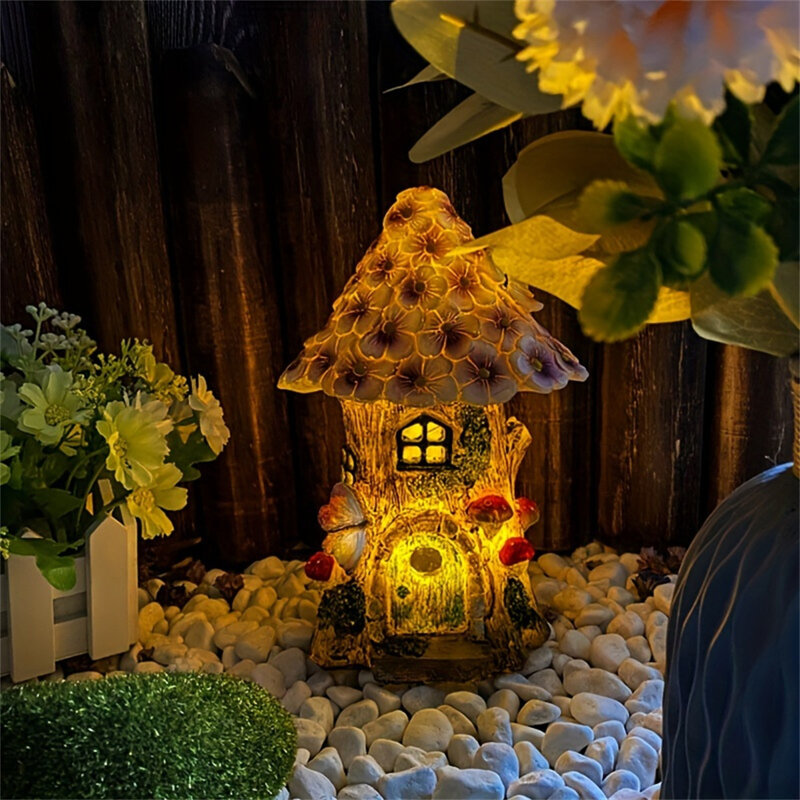 Posąg ogrodowy lekki kwiatową wróżkę dom zewnętrzna lampa solarna oświetlenie ogrodowe LED na trawnik chodnik Patio dom na podwórku Halloween wystrój