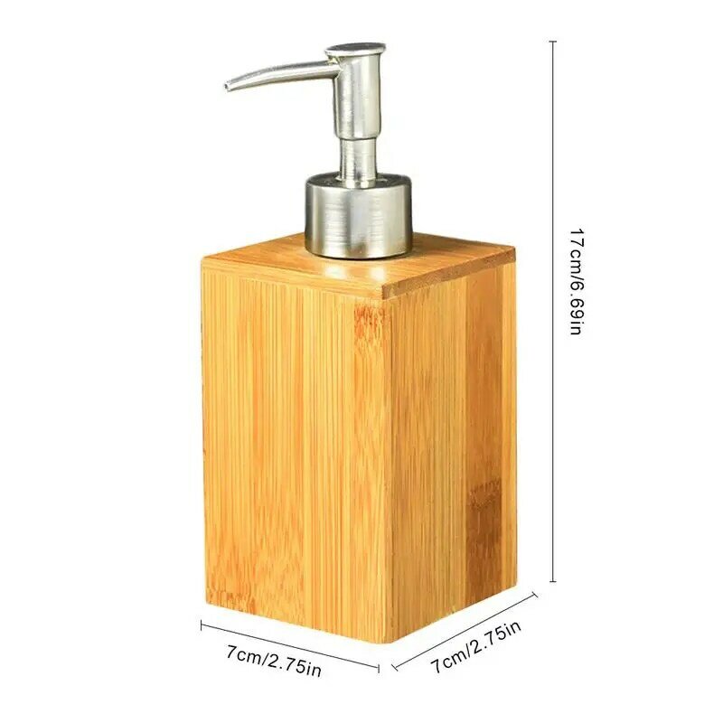 Dispenser sabun meja kamar mandi, isi ulang Dispenser sabun bambu tahan lama aksesori kamar mandi