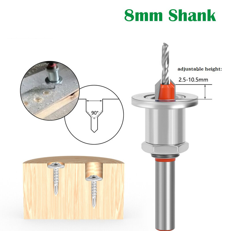 8mm Shank HSS Countersink Drill Bits Woodworking Router Bit Set Milling Cutter Screw Extractor Demolition Wood Drilling Tools