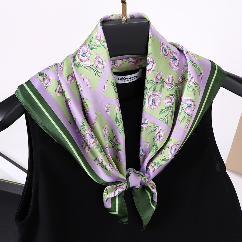 Lenço quadrado de seda de impressão de luxo para mulheres, gravata, xale, envoltórios, 70cm, fêmea, cabelo, mão, headkercheif de pulso, hijab, bandana, primavera