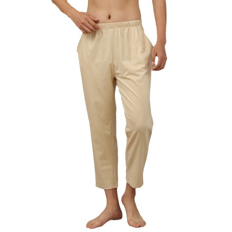 Spring Men Plus Size Elastic Cotton Comfortable Pocket Home Pants Warm Pants