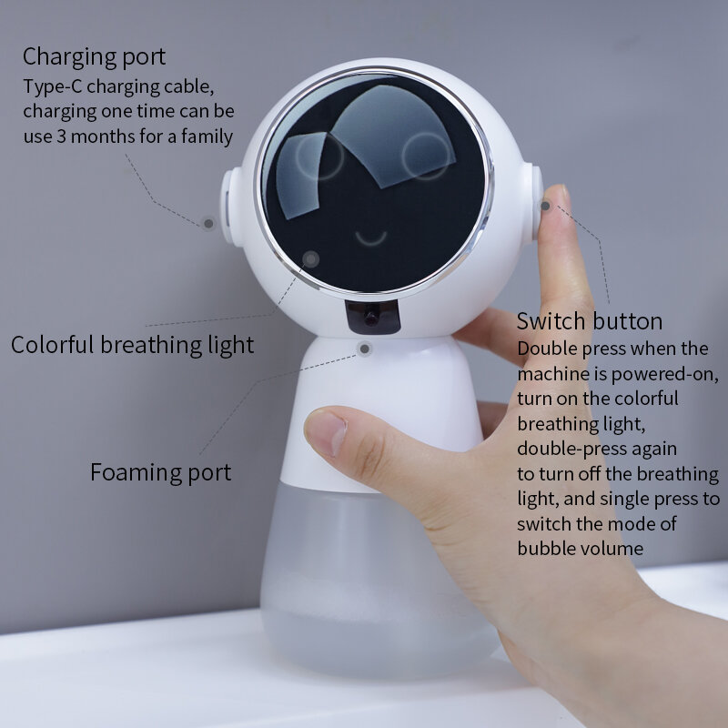 Dispenser automatico di sapone schiumogeno Dispenser di disinfettante per le mani a induzione intelligente lavatrice elettrica per la casa ricaricabile