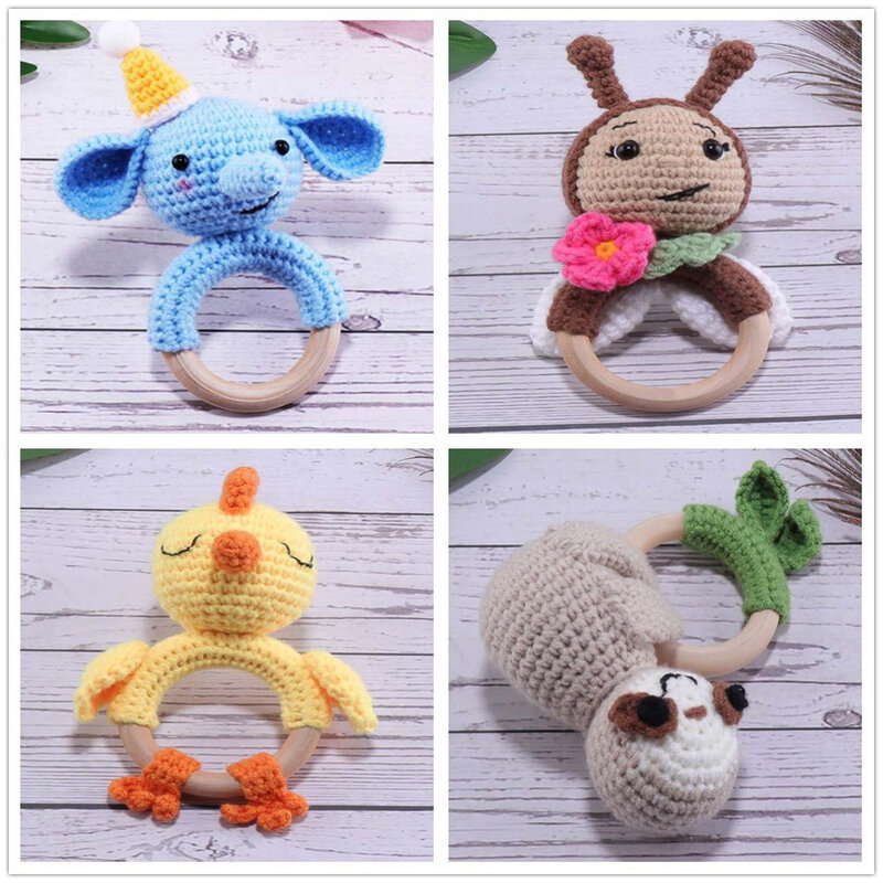 Baby Rattle Wooden Bracelet Knitted Hand Rocker Animal Newborn Soothing Toy Rattle Toddler Toys Baby Rattles0--12 Years