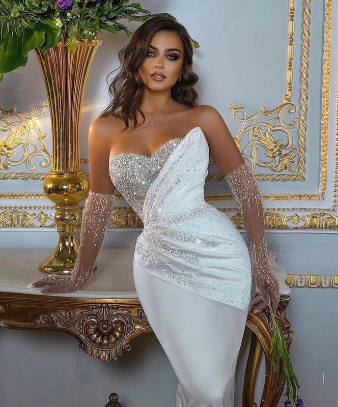 Sparkling Simple Off Shoulder Lace Mermaid Sleeveless Wedding Dresses Luxurious Sexy Sweetheart Floor Length Bridal Gown 2023