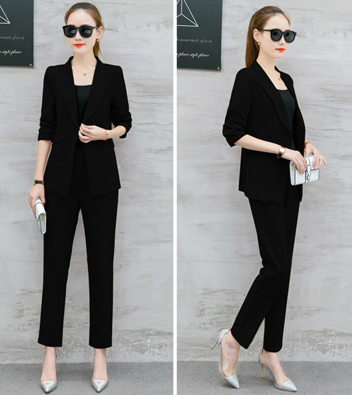 แฟชั่นปุ่มสุภาพสตรี Workwear อย่างเป็นทางการ Tuxedo ธุรกิจ Negotiation เหมาะสำหรับโอกาส (แจ็คเก็ต + กางเกง) 05