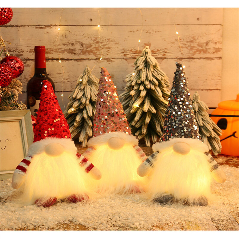 Boneca de Natal Elf Gnome com Luzes LED, Decoração, Natal, Ano Novo, Presentes Infantis, 30cm