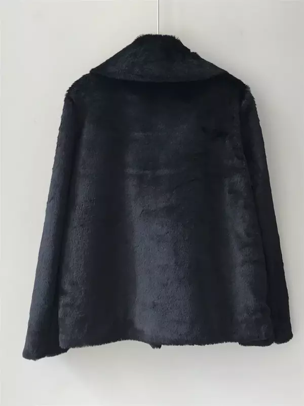 여성용 플러시 턴 다운 칼라 지퍼 포켓 재킷, 겨울 캐주얼 따뜻한 코트