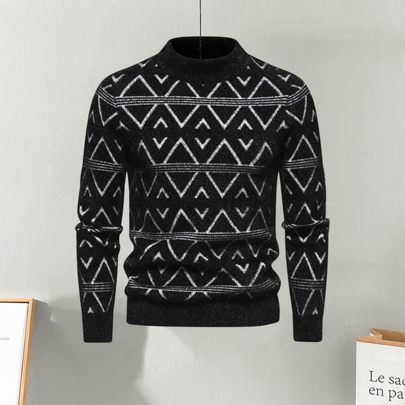 Men Geometric Pattern Sweater Cozy Men Pullover Tops Men's Geometric Pattern Knit Sweater Soft Warm O-neck Pullover for Autumn