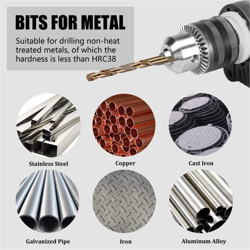 Juego de brocas helicoidales de cobalto M35, brocas para perforar agujeros de Metal HSS, herramientas de carpintería de carburo duro recubierto de titanio
