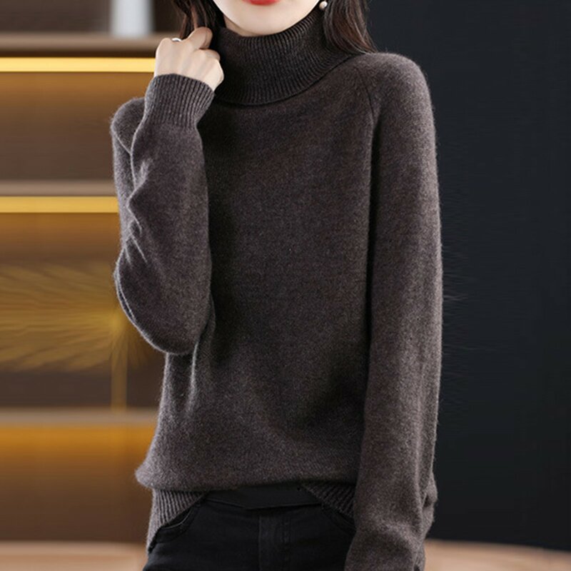 Suéter de cuello alto para mujer, sudaderas básicas clásicas de punto grueso, simples y suaves que combinan con todo, talla grande, Otoño, nuevo