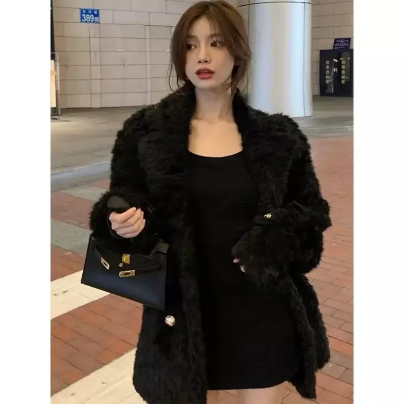 2023 Autumn and Winter New Coat Women's Mid Length Small Set Loose Coat Coat Thickened with Velvet  Fur Coats