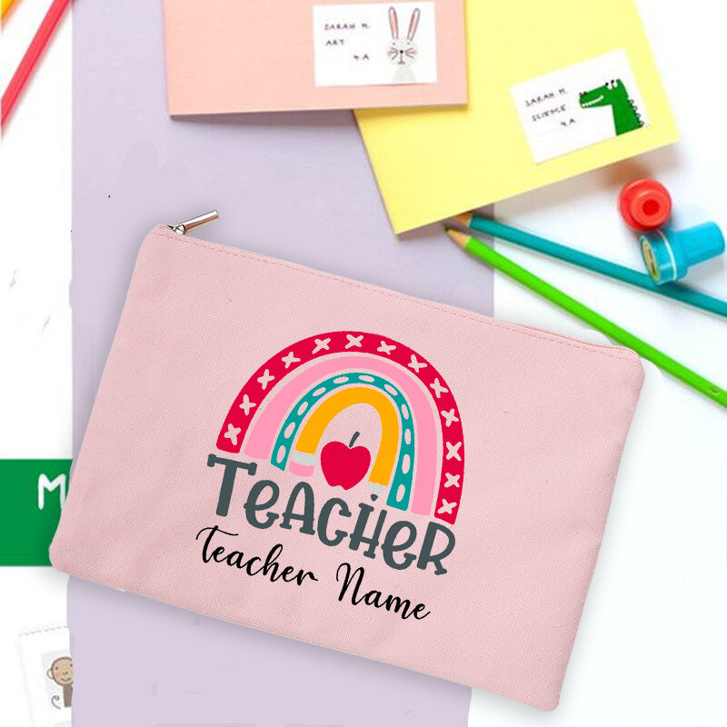 Rainbow prezenty dla nauczycieli nazwa własna druku kosmetyczka futerał na przybory do pisania spersonalizowane akcesoria schowek torby kosmetyczka podróżna