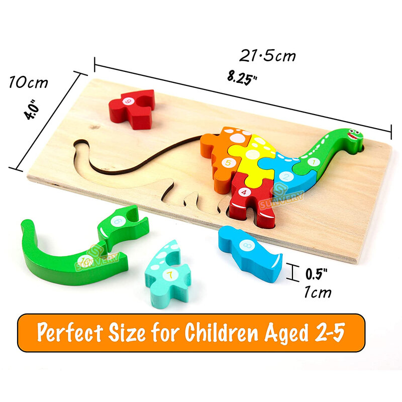 Montessori Puzzles para crianças, Top 3D Puzzle, Brinquedo de dinossauro educativo, Crianças 2 3 4 5 anos