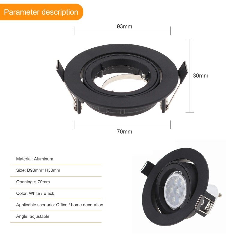 Spot Light Adjustable Frame Bulb Fixture Downlight Holder GU10/MR16 LED Recessed Ceiling Light Fitting Fixture