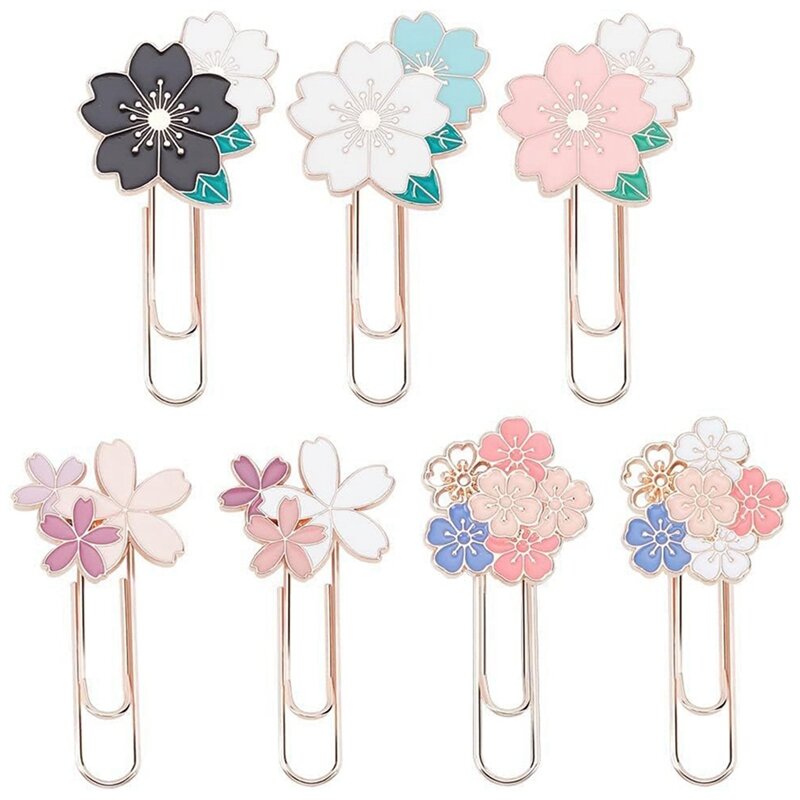 7Pcs Cherry Blossom Paper Clips, Cute Colorful Sakura Paperclip Planner Replacement For Office Supplies Students Marking