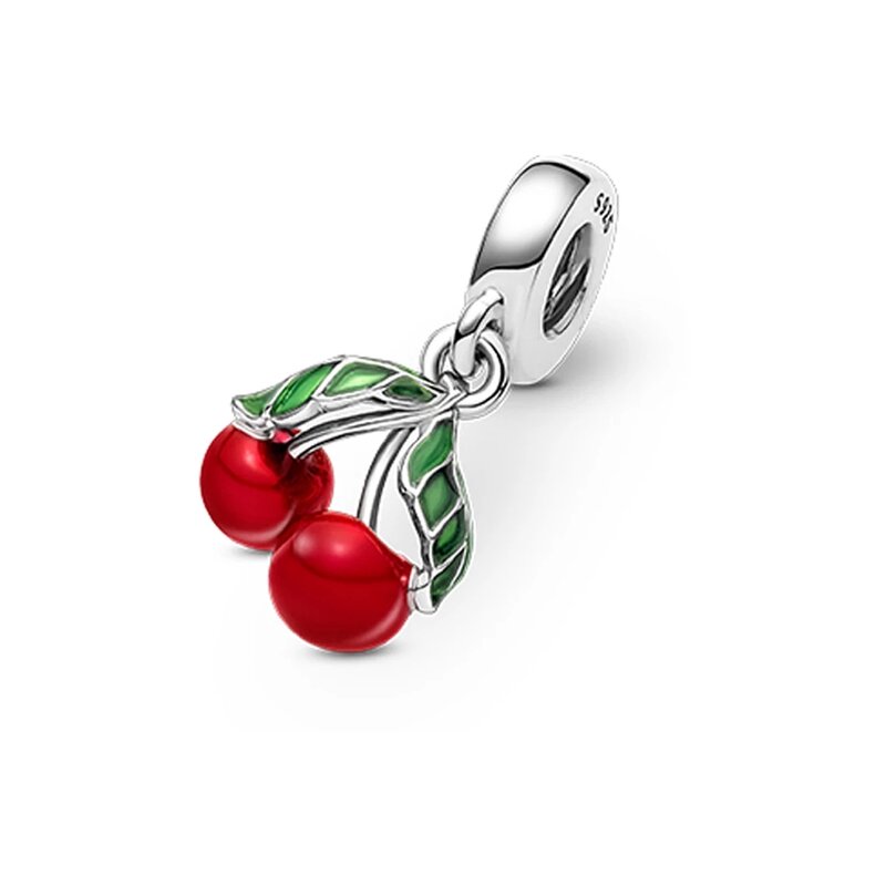 New 925 Sterling Silver Apple Cherry Fruit Bubble Tea Dangle Charm Bead DIY Bead Fit Original Pandora Bracelet Fashion Jewelry
