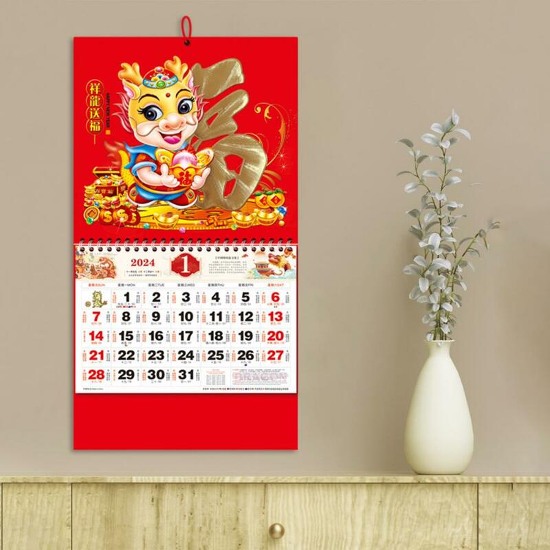 Szczegółowy kalendarz treści 2024 kalendarz ścienny 2024 chiński noworoczne, ścienne tradycyjny wzór smoka kalendarz ścienny do dekoracji wnętrz