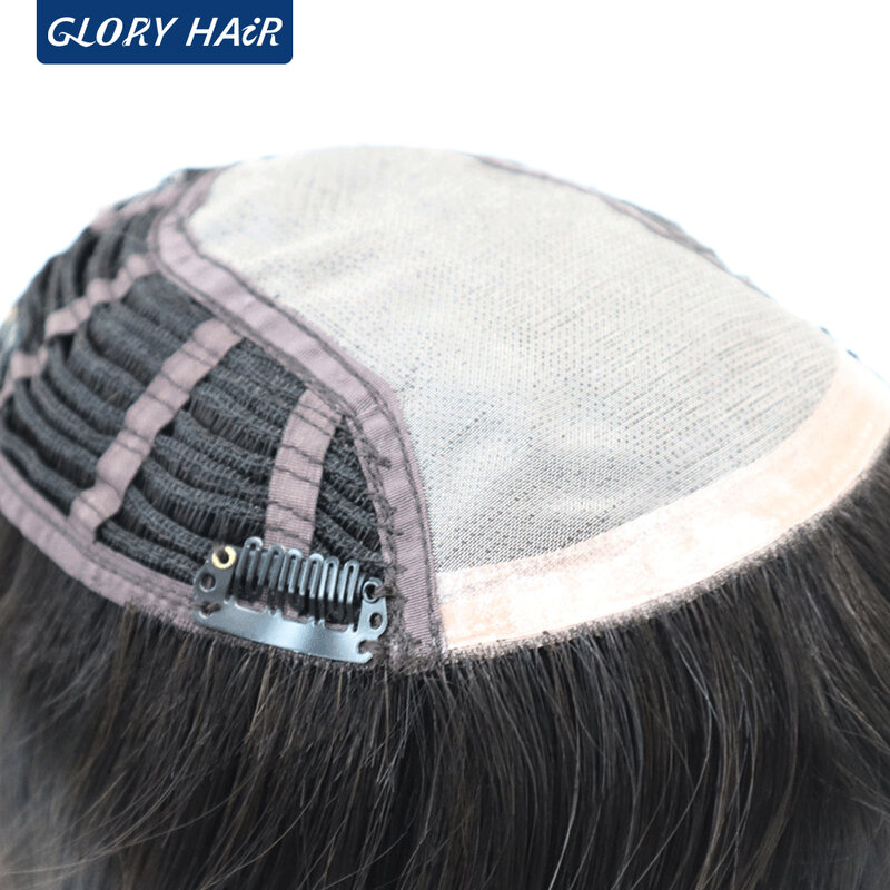 GLORYHAIR - TP18- Chinese Remy Human Hair Topper for Women 14 inches Natural Straight Toupee Women 3 Hair Clips on Hair Pieces