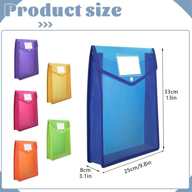6Piece A4 Plastic Wallets Folders Popper Wallet Document Pockets Envelope File Folder With Button Closure Card Slot