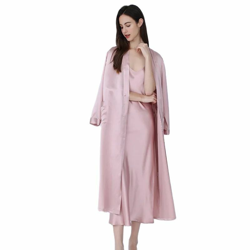 Birdtree-Robe de seda para mulheres, 100% seda real, cetim sedoso, decote em v, elegante e natural, pijama simples, roupão noturno de primavera, 25mm, P42121QM, 2024