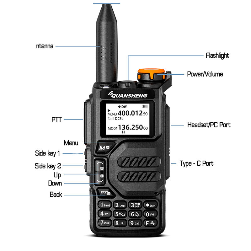 Quansheng-walkie-talkie UVK5 de larga distancia, profesional, civil, al aire libre, viaje por carretera, UV, multifrecuencia, longitud completa, de mano a