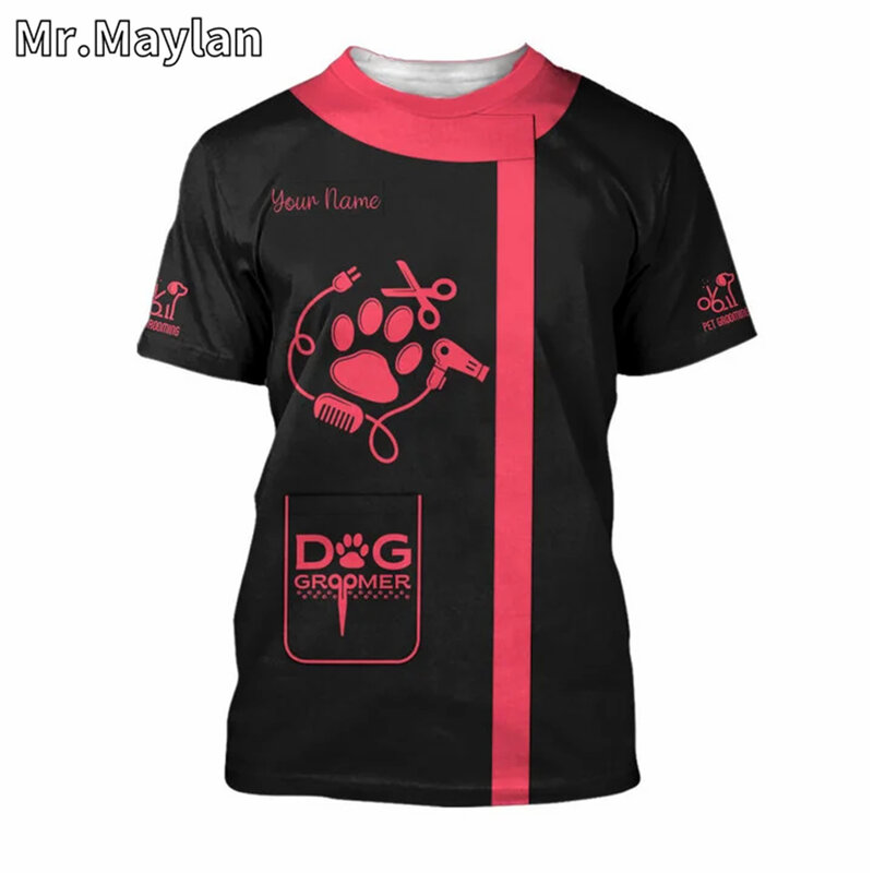 남녀공용 맞춤형 3D 강아지 그루머 유니폼 티셔츠, 그루밍 살롱, 라이프 의류 아이디어 선물, 반려동물 그루머, 유니섹스 티 탑-63