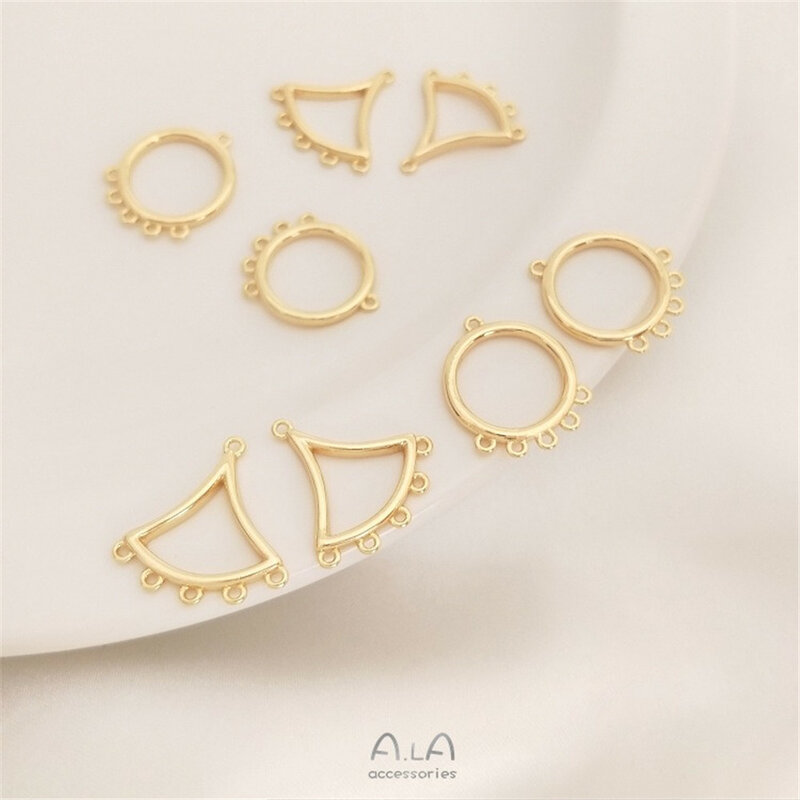 Handmade Jewelry DIY Accessories 14K Gold Wrapped Circular Skirt Fan-shaped Five Hanging Tassel Connector Earring Material K099