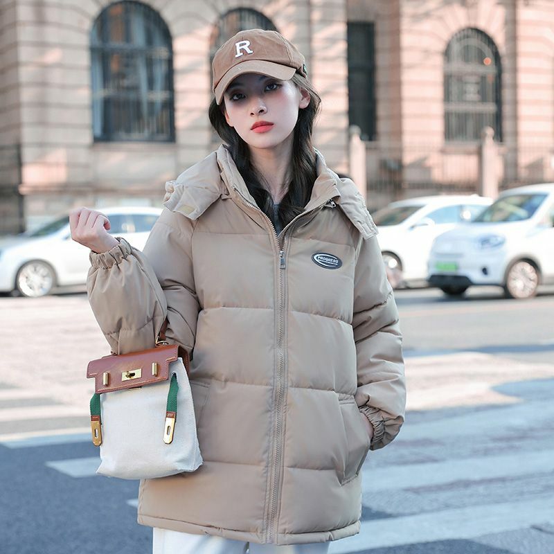 2023 New Women Down Cotton Coat Winter Jacket Female Short Versatile Parkas Loose Thick Outwear Solid Color Hooded Overcoat