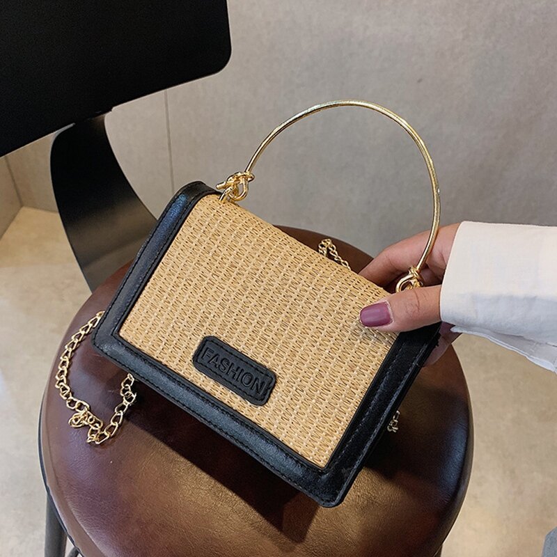 Straw Small Bag Female New Foreign Air Woven Small Square Bag Girl Wild Chain Sling Shoulder Bag