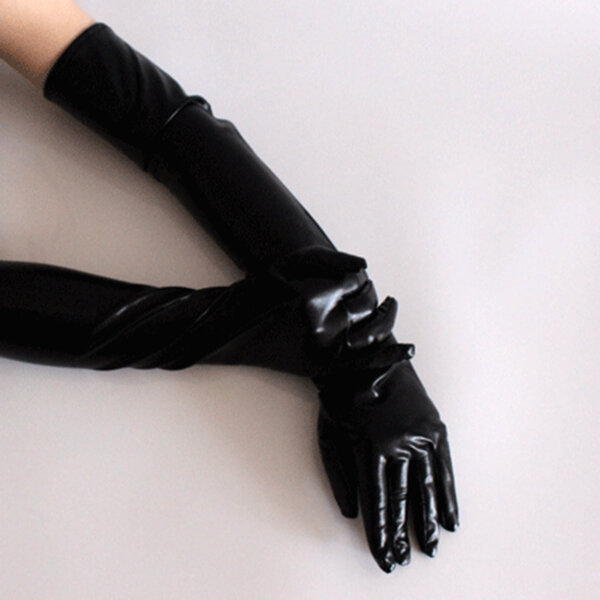 Lange Handschoenen In Lederen Optiek Één Maat Zwart-Zwart