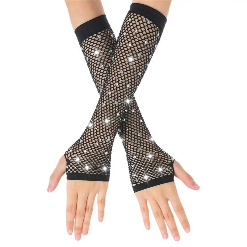 Sarung tangan jaring ikan wanita, kinerja kilat berlian sarung tangan jala berongga elastis