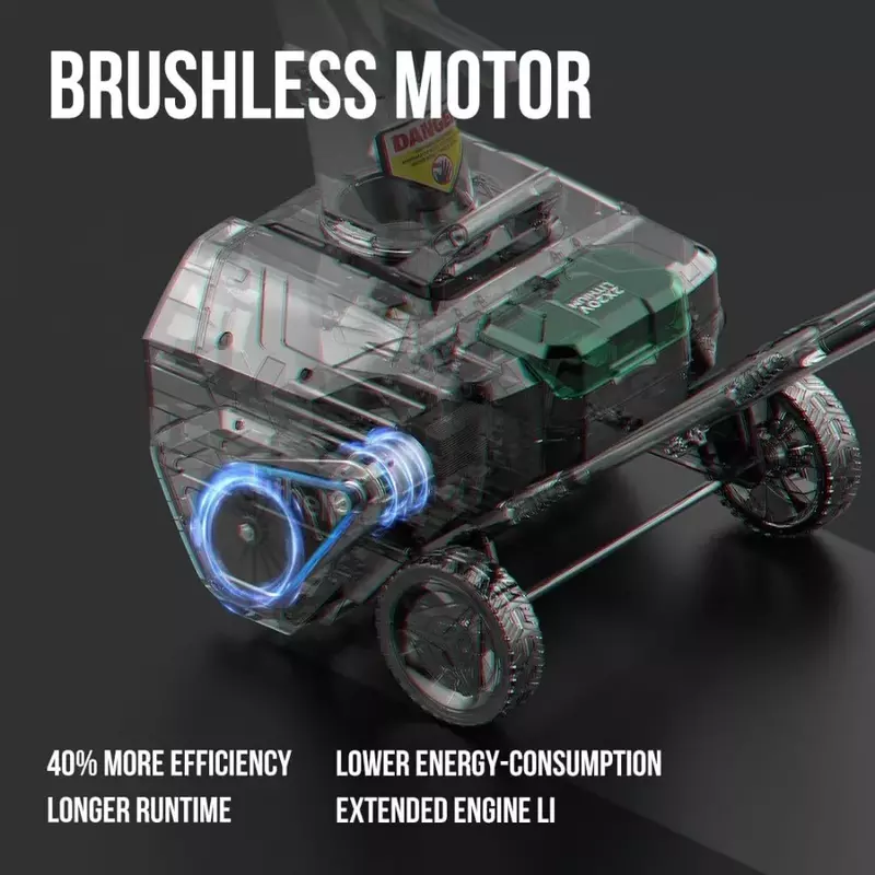 Cordless Snow Blower com Brushless Motor, único estágio, alimentado por pilhas, luzes LED, 25 ''Distância de Jogar, 20''