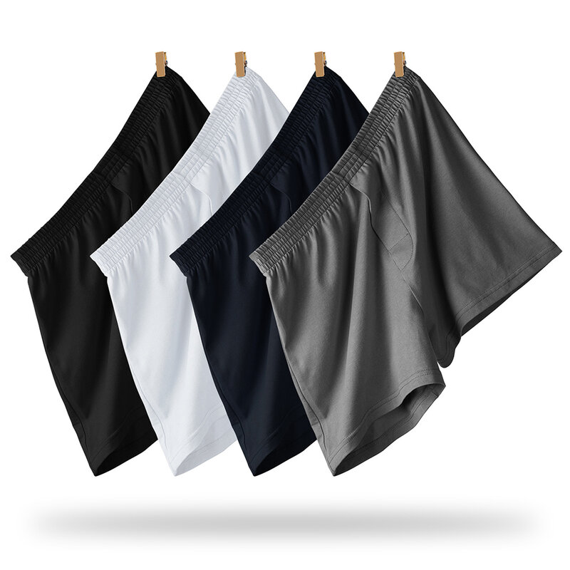 4PCS/Set M-3XL 100% Cotton Big Size Pajama Pants High-elastic Men's Panties Breathable Solid Boxers&Briefs False Open Underpants