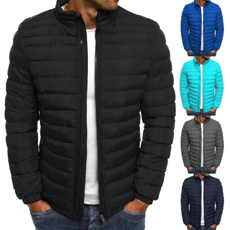Casual Puffer Jacket  Solid Color Winter Parka Jacket  Zipper Pockets Parka Jacket