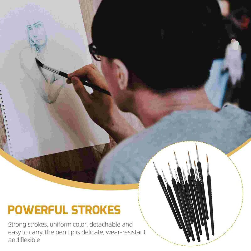 Ручка с крючками Langhao, 11 шт., кисти для рисования с мелкими деталями, акварельные офисные принадлежности, искусственные волчьи волосы