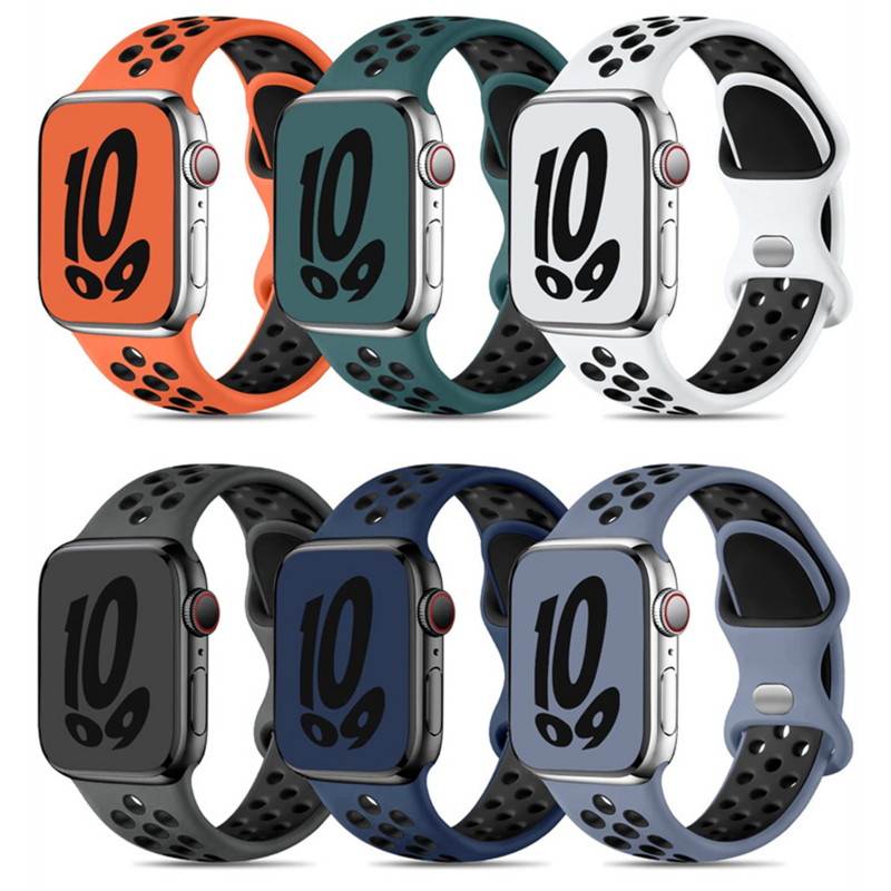 Correa deportiva para Apple Watch, pulsera de silicona con agujero de aire, 44mm, 40mm, 42-38-41mm, 45mm, iWatch 8/7 Series, 6 SE, 5, 4, 3, Ultra 2, 49mm