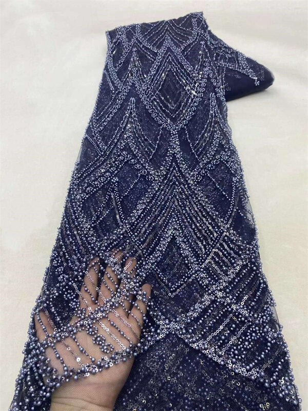 Африканская французская кружевная ткань с блестками 2024, высококачественное кружево из бисера, нигерийское вышитое платье для жениха, материал для быстрого шитья