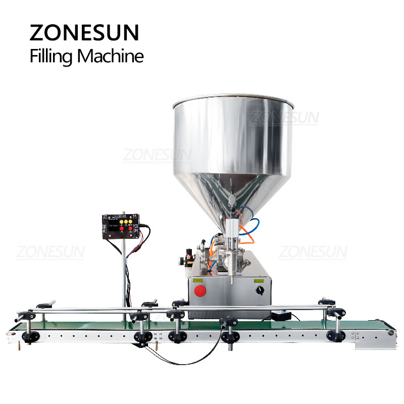 ZONESUN ZS-GTPC1 공압 페이스트 꿀 충전 기계, 병 필러 소스 잼, 칠리 식품 및 음료 기계 포장