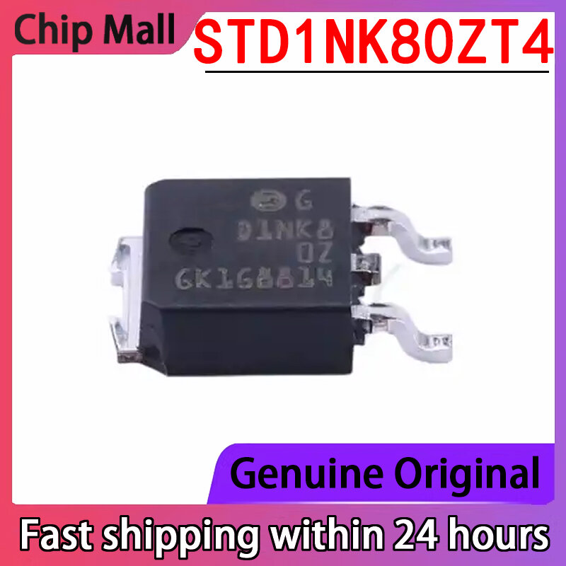 Transistor do efeito de campo, tela original impressa, novo, STD1NK80ZT4, D1NK8, TO-252, MOSFET, 10 PCes