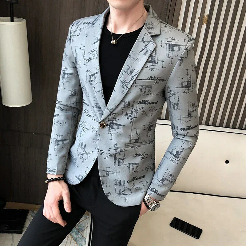 Mens Blazer Slim Fit New Business Fashion Formal Wear Casual Trendy Streetwear High Quality Men's Clothing Printed Suit Jacket