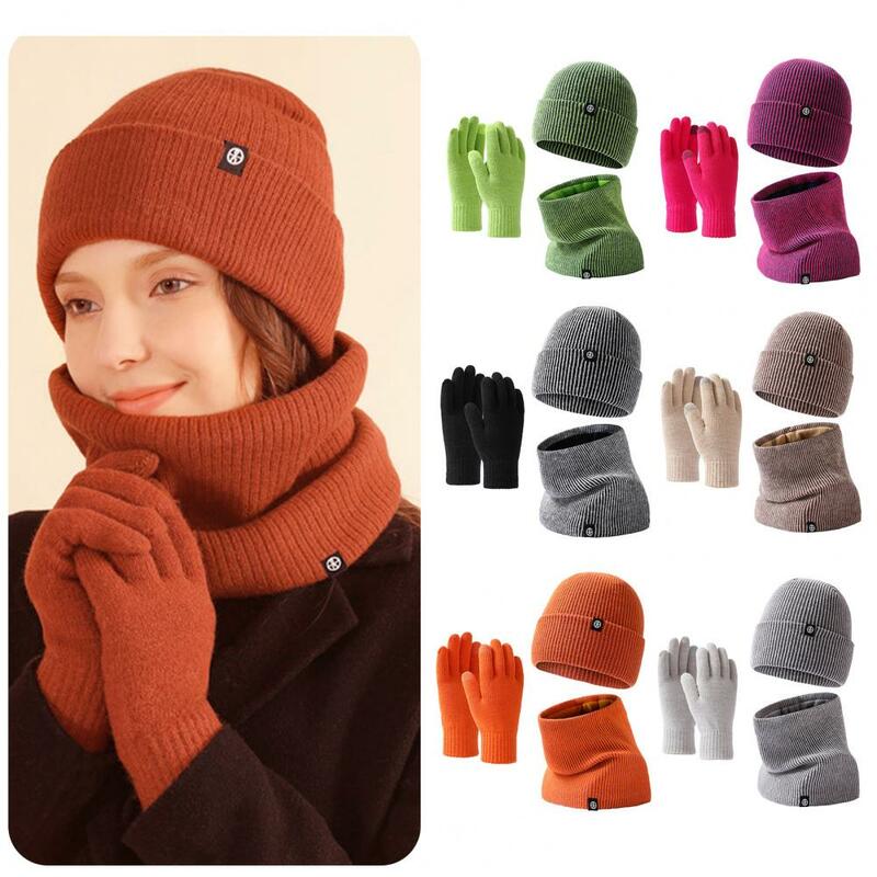 Windproof Hat Scarf Ultra-thick Windproof Knitted Winter Beanie Hat Gloves Scarf Set Soft Elastic Neck Warmer Gloves Solid Color