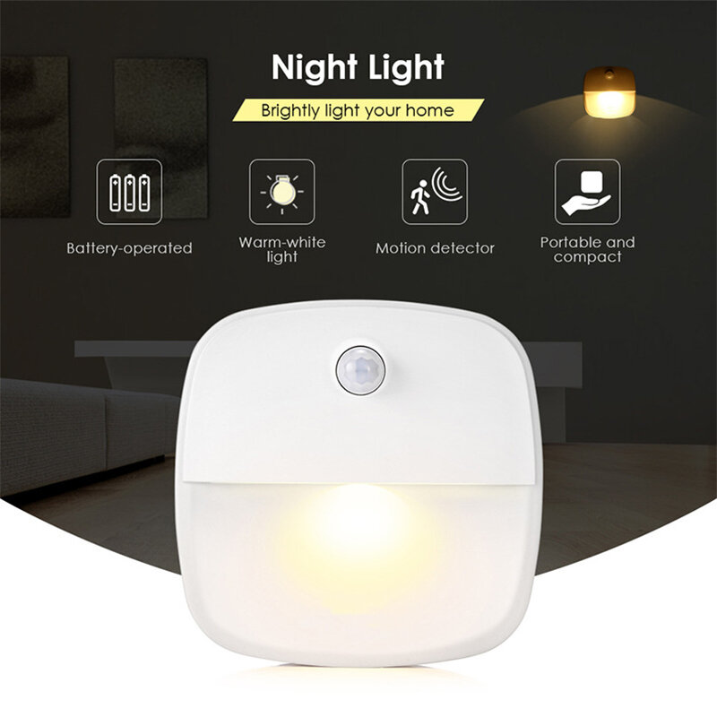 Lampu Led darurat lorong cerdas nirkabel, lampu malam Sensor tubuh baterai samping tempat tidur kamar tidur